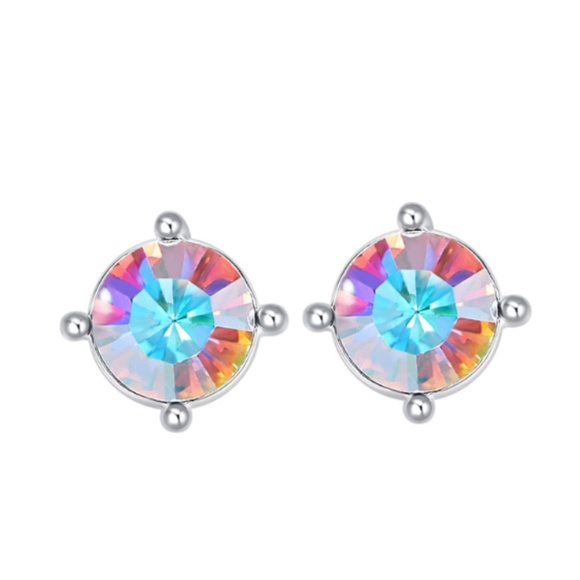Jewelry - Aurora Borealis Swarovski Crystal Circular Stud Earrings